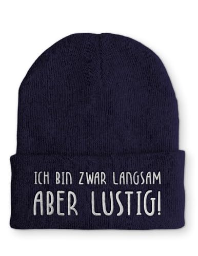 tshirtladen Beanie Mütze Ich bin zwar langsam aber lustig! Statement Wintermütze, Farbe: Navy von tshirtladen