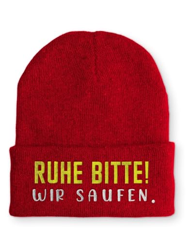 tshirtladen Beanie Mütze Ruhe Bitte! Wir Saufen. Statement Wintermütze, Farbe: Rot von tshirtladen