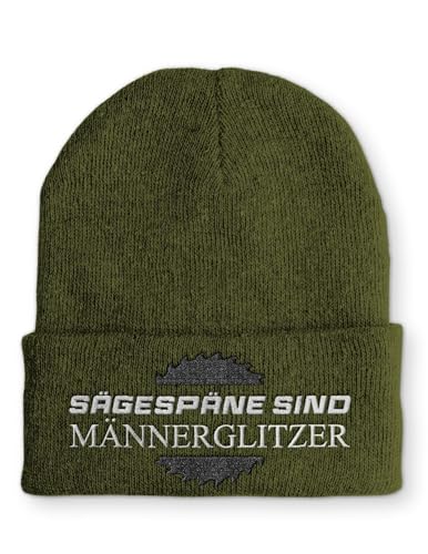 tshirtladen Beanie Mütze Sägespäne sind Männerglitzer Statement Wintermütze, Farbe: Olive von tshirtladen