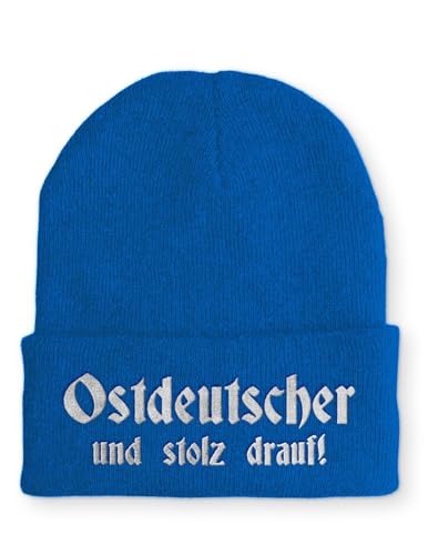 tshirtladen Beanie Ostdeutscher und stolz Drauf! Wintermütze Mütze mit lustigem Spruch, Farbe: Blau von tshirtladen