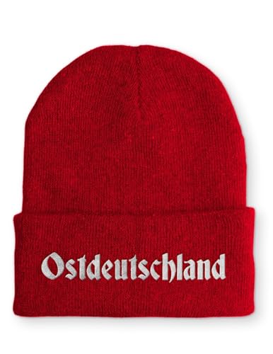 tshirtladen Beanie Ostdeutschland Wintermütze Mütze mit lustigem Spruch, Farbe: Rot von tshirtladen