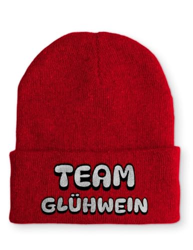 tshirtladen Beanie Team Glühwein Comic Wintermütze Mütze mit lustigem Spruch, Farbe: Rot von tshirtladen