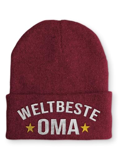 tshirtladen Beanie Weltbeste Oma Wintermütze Mütze mit lustigem Spruch, Farbe: Bordeaux von tshirtladen