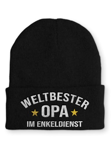 tshirtladen Beanie Weltbester Opa im Enkeldienst Wintermütze Mütze mit lustigem Spruch, Farbe: Black von tshirtladen