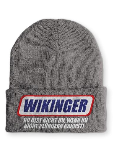 tshirtladen Beanie Wikinger du bist Nicht du Wintermütze Mütze mit lustigem Spruch, Farbe: Grau von tshirtladen