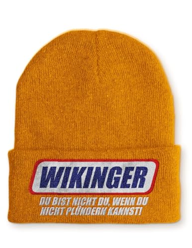 tshirtladen Beanie Wikinger du bist Nicht du Wintermütze Mütze mit lustigem Spruch, Farbe: Mustard von tshirtladen