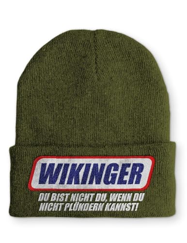 tshirtladen Beanie Wikinger du bist Nicht du Wintermütze Mütze mit lustigem Spruch, Farbe: Olive von tshirtladen