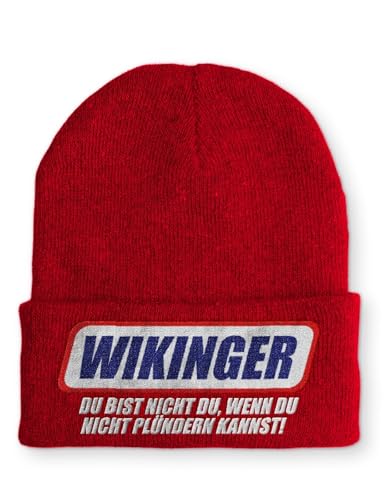 tshirtladen Beanie Wikinger du bist Nicht du Wintermütze Mütze mit lustigem Spruch, Farbe: Rot von tshirtladen