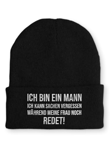tshirtladen Beanie mit Stick OneSize Mütze Ich Bin EIN Mann lustige Spruchmütze Strickmütze Wintermütze, Farbe: Black von tshirtladen