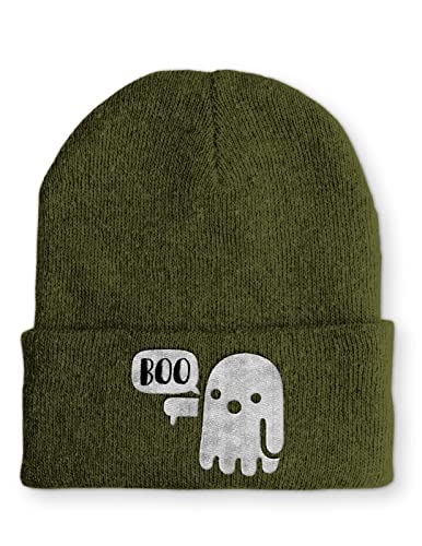 tshirtladen Boo Halloween Gespenst Statement Beanie Mütze mit Spruch, Farbe: Olive von tshirtladen