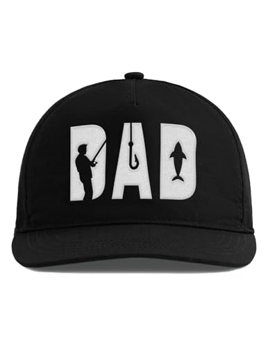 tshirtladen Cap Angler Dad schwarz bestickte Kappe mit Spruch Stickmotiv für Vater Papa Angler mit Fisch und Rute Snapback Kappe für Männer Unisex Geschenk zum Angeln schwarz von tshirtladen