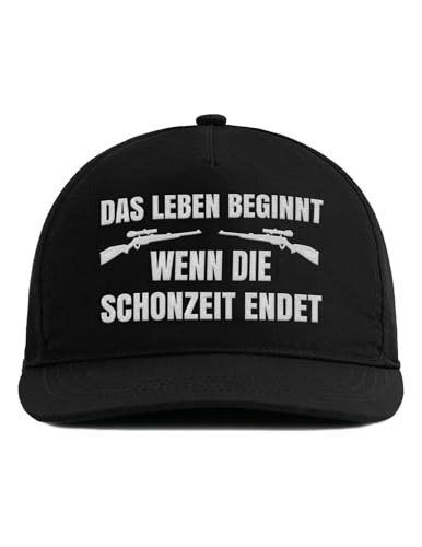 tshirtladen Cap Das Leben beginnt wenn die Schonzeit endet - Schwarze Cap mit Spruch für Jäger | Lustige Männer Cappy Jagd | Humor Statement Mütze Wild | Geschenkidee für Jäger mit Stil von tshirtladen
