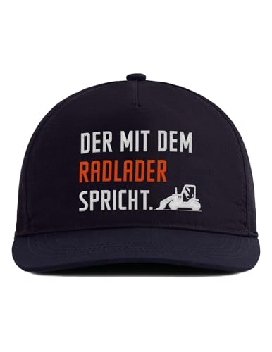 tshirtladen Cap Der mit dem Radlader spricht. - Navy Cap für BAU & Werkstatt | Lustige Snapback mit Stick für Maschinisten | Geschenkidee Männer Radladerfahrer | Cappy Blau für Bauhelmträger von tshirtladen
