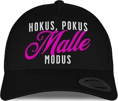tshirtladen Cap HOKUS POKUS Malle Modus schwarz bestickte Kappe mit Spruch Zauber Festival Party Ballermann Stickerei Snapback schwarz Unisex Kappe mit Text für Männer lustig Bestickt von tshirtladen