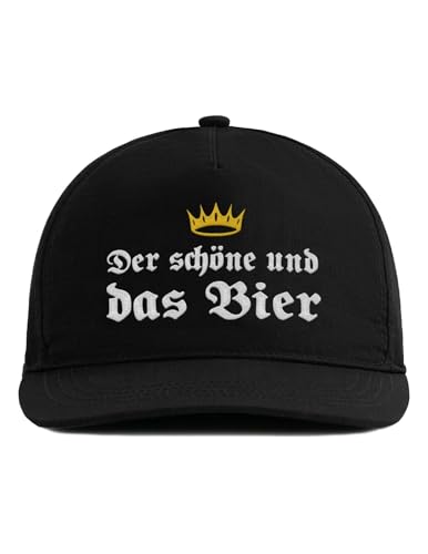 tshirtladen Cap Schwarz Der Schöne und das Bier - Lustige Männer Cap mit Spruch | Snapback schwarz mit Krone | Spaß Cappy Biertrinker | Basecap Biergeschenk Herren | Mütze mit Statement von tshirtladen