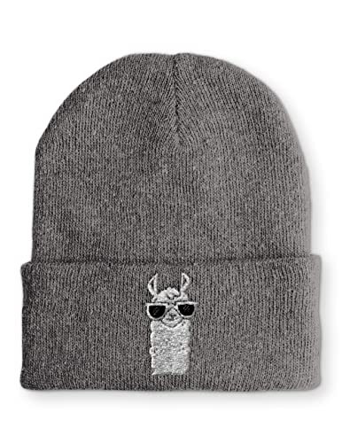 tshirtladen Cool Lama Retro Statement Beanie Mütze mit Spruch für Damen und Herren, Farbe: Grau von tshirtladen