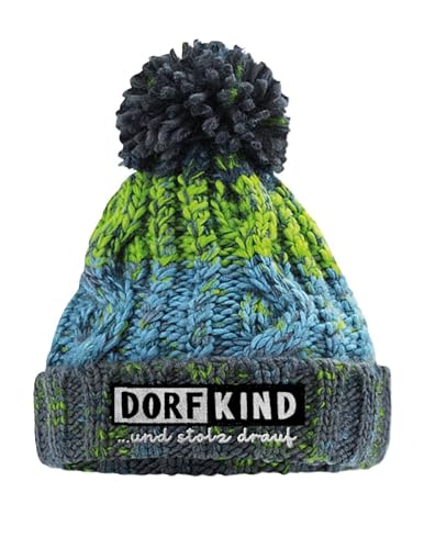 Dorfkind Bommelmütze Wintermütze Spruchmütze Strickmütze lustige Beanie mit Stick, Farbe: Electric Grey Dorfkind Bommelmütze Wintermütze Spruchmütze Strickmütze lustige Beanie mit Stick, Farbe: Electric Grey von tshirtladen