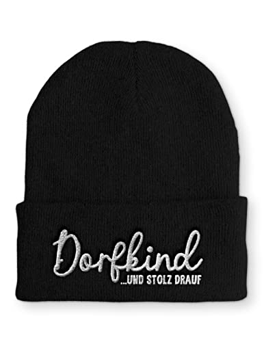 tshirtladen Dorfkind und stolz drauf Statement Wintermütze lustige Mütze für Damen und Herren, Farbe: Black von tshirtladen