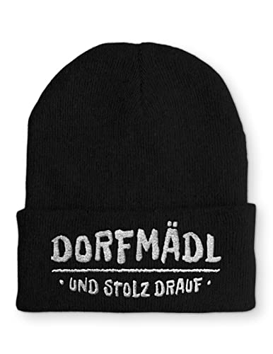 tshirtladen Dorfmädl und stolz Drauf Wintermütze Beanie Mütze für Damen und Herren, Farbe: Black von tshirtladen