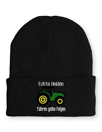 tshirtladen Echte Helden fahren gelbe Felgen Statement Wintermütze lustiges Statement für den Winter, Farbe: Black von tshirtladen