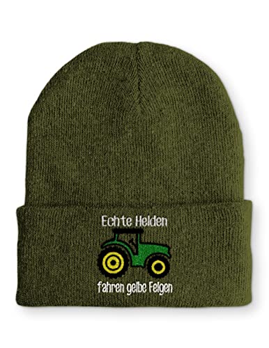 tshirtladen Echte Helden fahren gelbe Felgen Statement Wintermütze lustiges Statement für den Winter, Farbe: Olive von tshirtladen