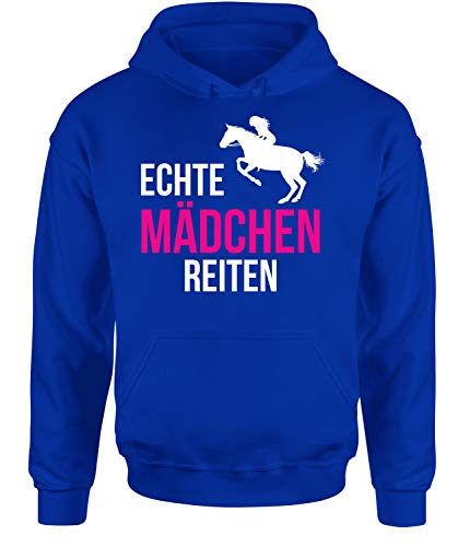 tshirtladen Echte Mädchen Reiten Hoodie Unisex Organic, Farbe: Blau, Größe: X-Small von tshirtladen