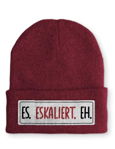 tshirtladen Es. Eskaliert. Eh. Statement Beanie Mütze mit Spruch, Farbe: Bordeaux von tshirtladen