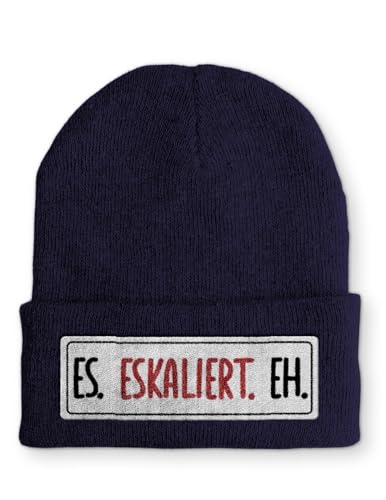 tshirtladen Es. Eskaliert. Eh. Statement Beanie Mütze mit Spruch, Farbe: Navy von tshirtladen