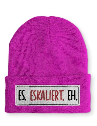 tshirtladen Es. Eskaliert. Eh. Statement Beanie Mütze mit Spruch, Farbe: Pink von tshirtladen