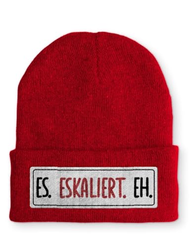 tshirtladen Es. Eskaliert. Eh. Statement Beanie Mütze mit Spruch, Farbe: Rot von tshirtladen