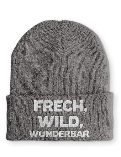 tshirtladen Frech, Wild, Wunderbar Statement Beanie Mütze mit Spruch, Farbe: Grau von tshirtladen