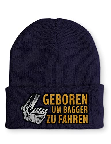 tshirtladen Geboren um Bagger zu fahren Statement Beanie Mütze mit Spruch, Farbe: Navy von tshirtladen