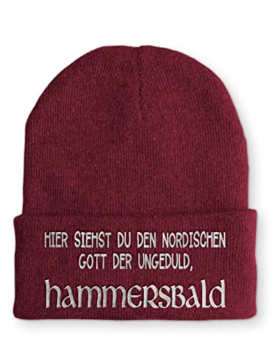 tshirtladen HAMMERSBALD Statement Mütze - Nordischer Gott der Ungeduld Beanie für Männer mit Humor | Strickmütze Unisex Wintermütze mit Spruch | Farbe: Bordeaux von tshirtladen