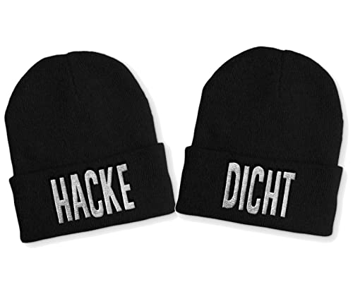 tshirtladen Hacke & Dicht Duo Statement Wintermütze Beanie Partnermützen, Farbe: Black von tshirtladen