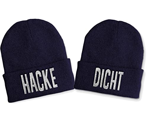 tshirtladen Hacke & Dicht Duo Statement Wintermütze Beanie Partnermützen Navy, Farbe: Navy von tshirtladen