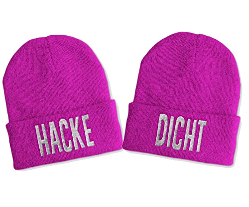 tshirtladen Hacke & Dicht Duo Statement Wintermütze Beanie Partnermützen Pink, Farbe: Pink von tshirtladen