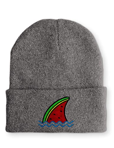 tshirtladen Hai Melone lustiges Design Statement Beanie Mütze mit Spruch, Farbe: Grau von tshirtladen