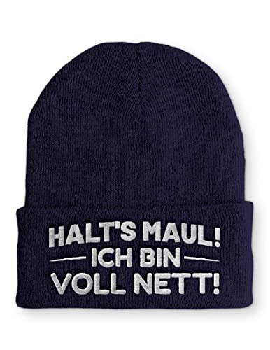 tshirtladen Halt´s Maul! Ich bin voll Nett! Mütze Statement Mütze Beanie für Damen und Herren, Farbe: Navy von tshirtladen