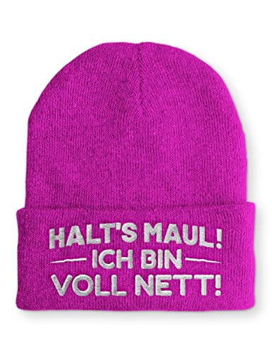 tshirtladen Halt´s Maul! Ich bin voll Nett! Mütze Statement Mütze Beanie für Damen und Herren, Farbe: Pink von tshirtladen