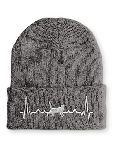 tshirtladen Heartbeat Katze Herzschlag Mütze Beanie für den Katzenfan, Farbe: Grau von tshirtladen