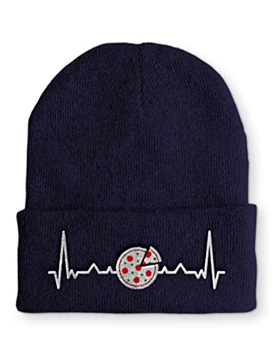 tshirtladen Heartbeat Pizza Herzschlag Mütze Beanie für den Pizzafan, Farbe: Navy von tshirtladen