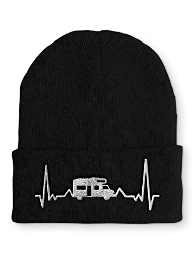 tshirtladen Heartbeat Wohnmobil Herzschlag Wintermütze Beanie Mütze für den Camper, Farbe: Black von tshirtladen