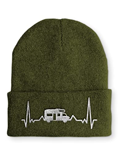 tshirtladen Heartbeat Wohnmobil Herzschlag Wintermütze Beanie Mütze für den Camper, Farbe: Olive von tshirtladen