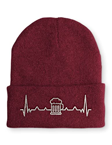 tshirtladen Herzschlag Bier Wintermütze Beanie Mütze für Damen und Herren, Farbe: Bordeaux von tshirtladen