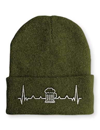 tshirtladen Herzschlag Bier Wintermütze Beanie Mütze für Damen und Herren, Farbe: Olive von tshirtladen