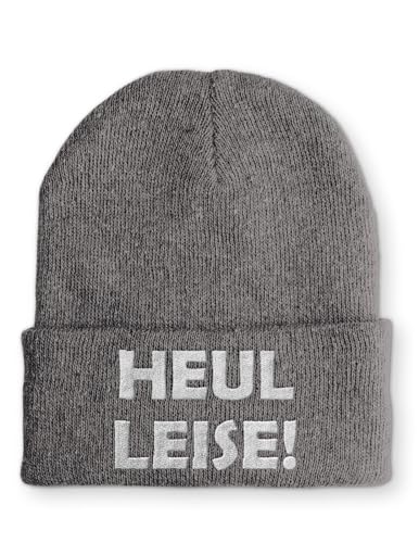 tshirtladen Heul Leise! Statement Beanie Mütze Wintermütze mit Spruch, Farbe: Grau von tshirtladen