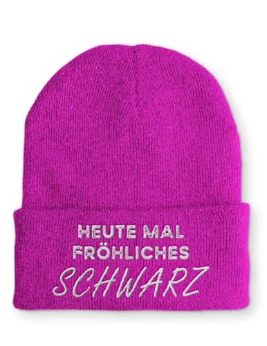 tshirtladen Heute mal fröhliches schwarz Statement Beanie Mütze mit Spruch, Farbe: Pink von tshirtladen
