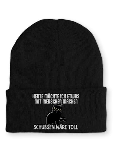 tshirtladen Heute möchte ich etwas mit Menschen machen ... Schubsen wäre toll Statement Beanie Mütze mit Spruch, Farbe: Black von tshirtladen