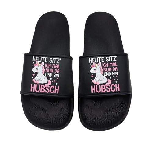 tshirtladen Heute sitz ich mal nur da und bin hübsch Badelatschen Sandalen perfekt für den Strand und im Urlaub und, Größe: 47 EU von tshirtladen