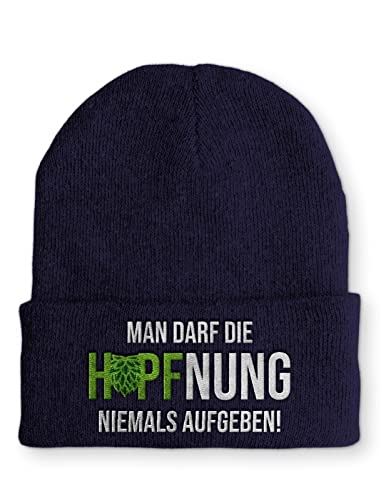 tshirtladen Hopfnung Statement Beanie Mütze mit Spruch, Farbe: Navy von tshirtladen